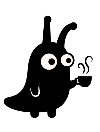 A slug character holding coffee